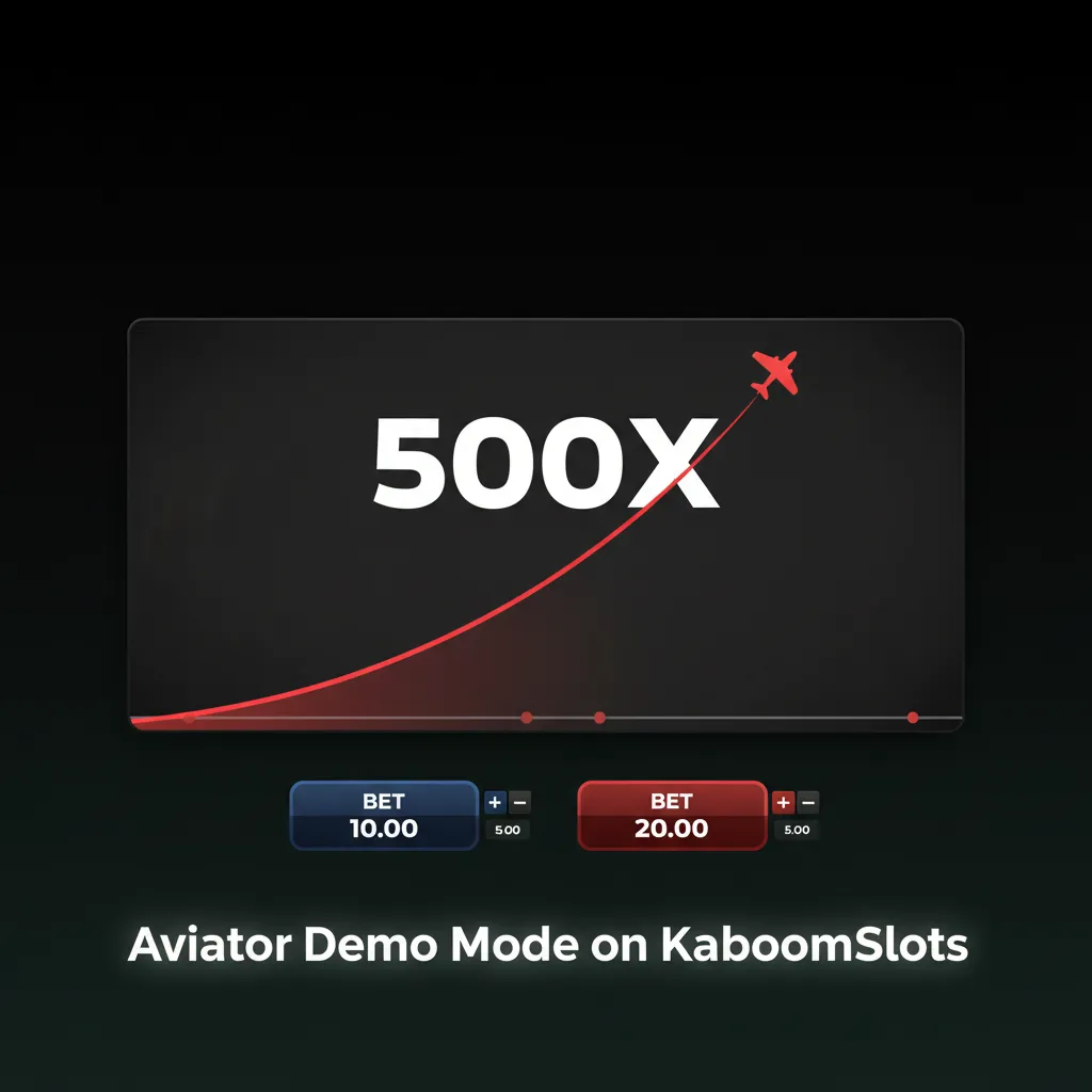 Aviator demo mode on KaboomSlots showing Auto Bet, Auto Cash Out, round history, and multiplier graph with virtual funds.