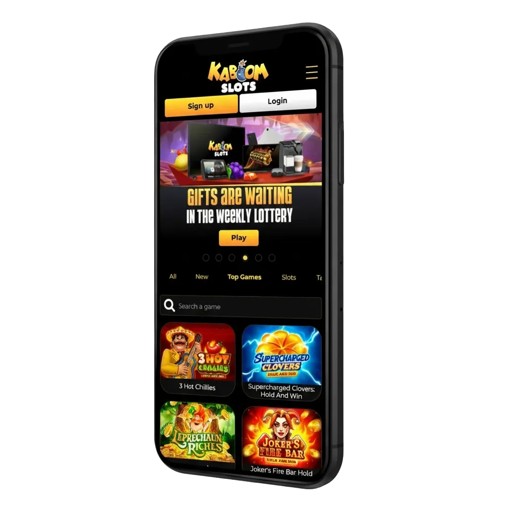 KaboomSlots app for Android APK and iOS, betting and casino, Visa/Mastercard/crypto, 175% bonus up to €1,000.