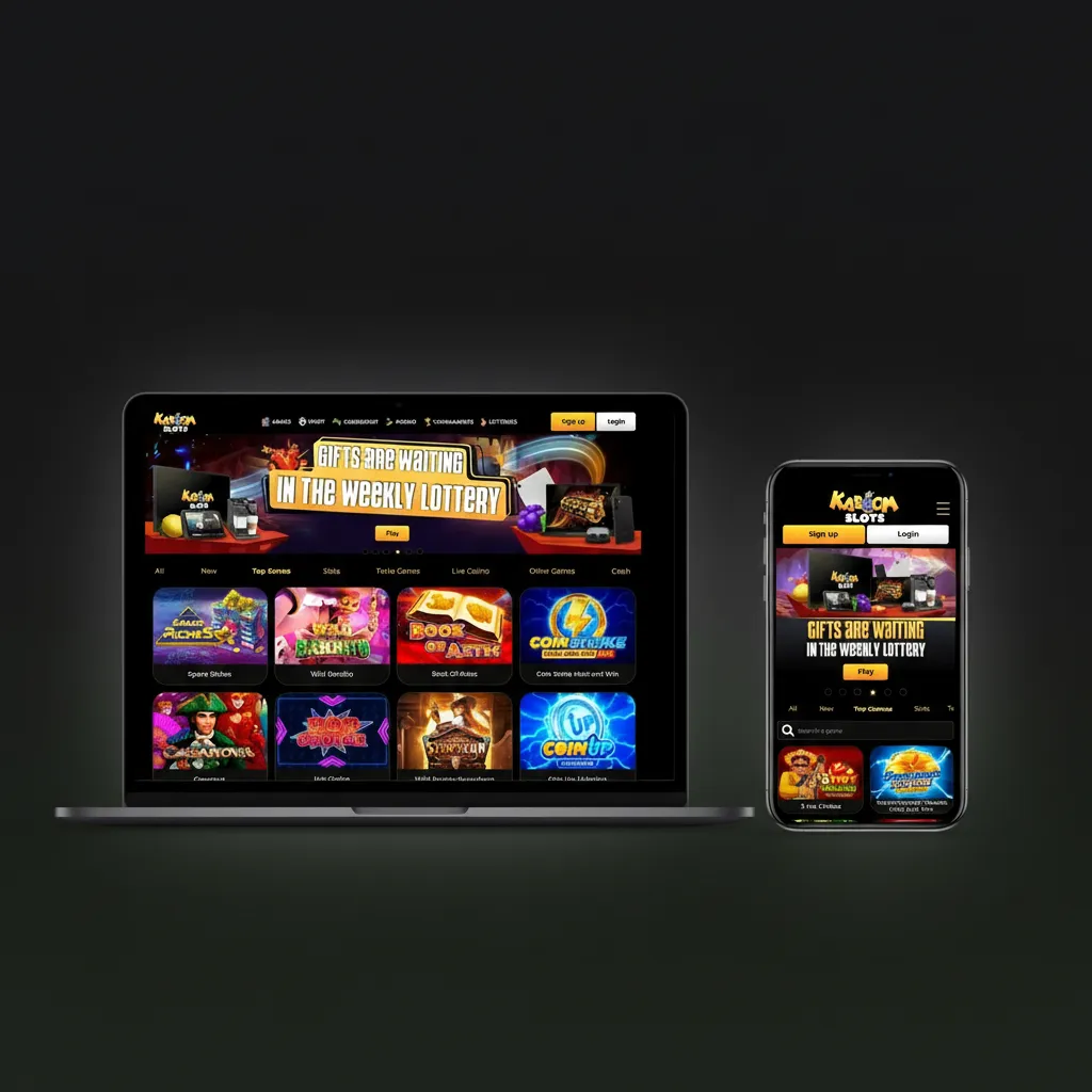 KaboomSlots UK clean interface with top tabs and Login/Register; includes market, odds format, and account settings controls.