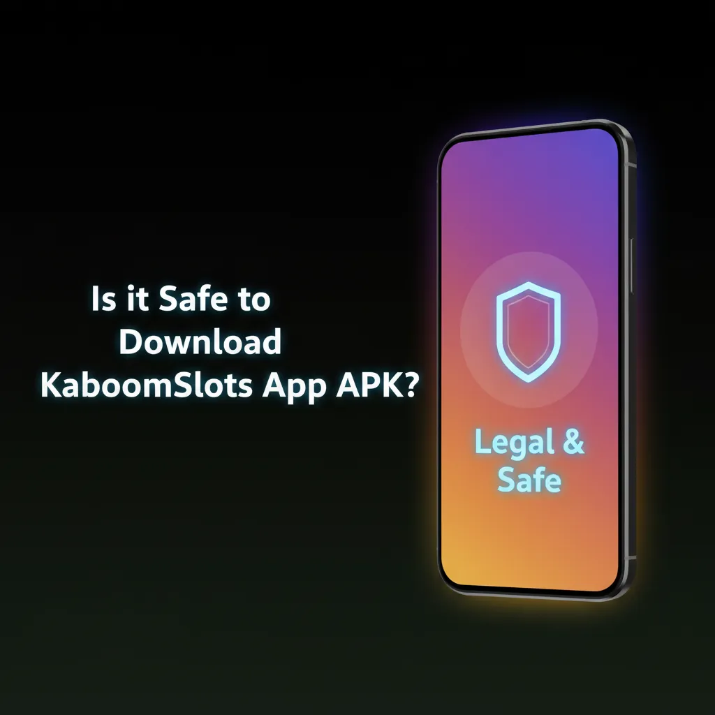 Smartphone with KaboomSlots app, lock and license icons, SSL encryption, secure regulated mobile casino play.