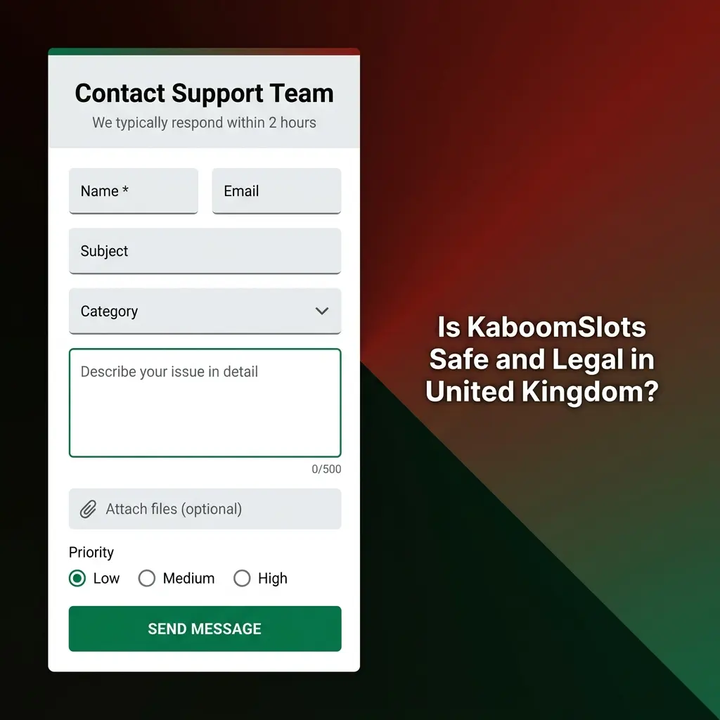 KaboomSlots UK safety features including encrypted connections, responsible gaming controls, and legal licensing compliance