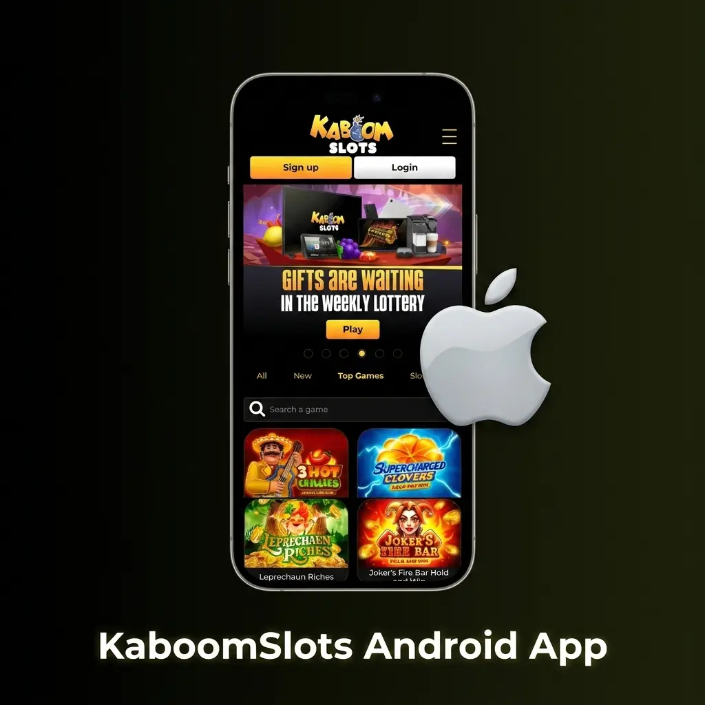 KaboomSlots Android app interface showing mobile betting and casino features available for free download