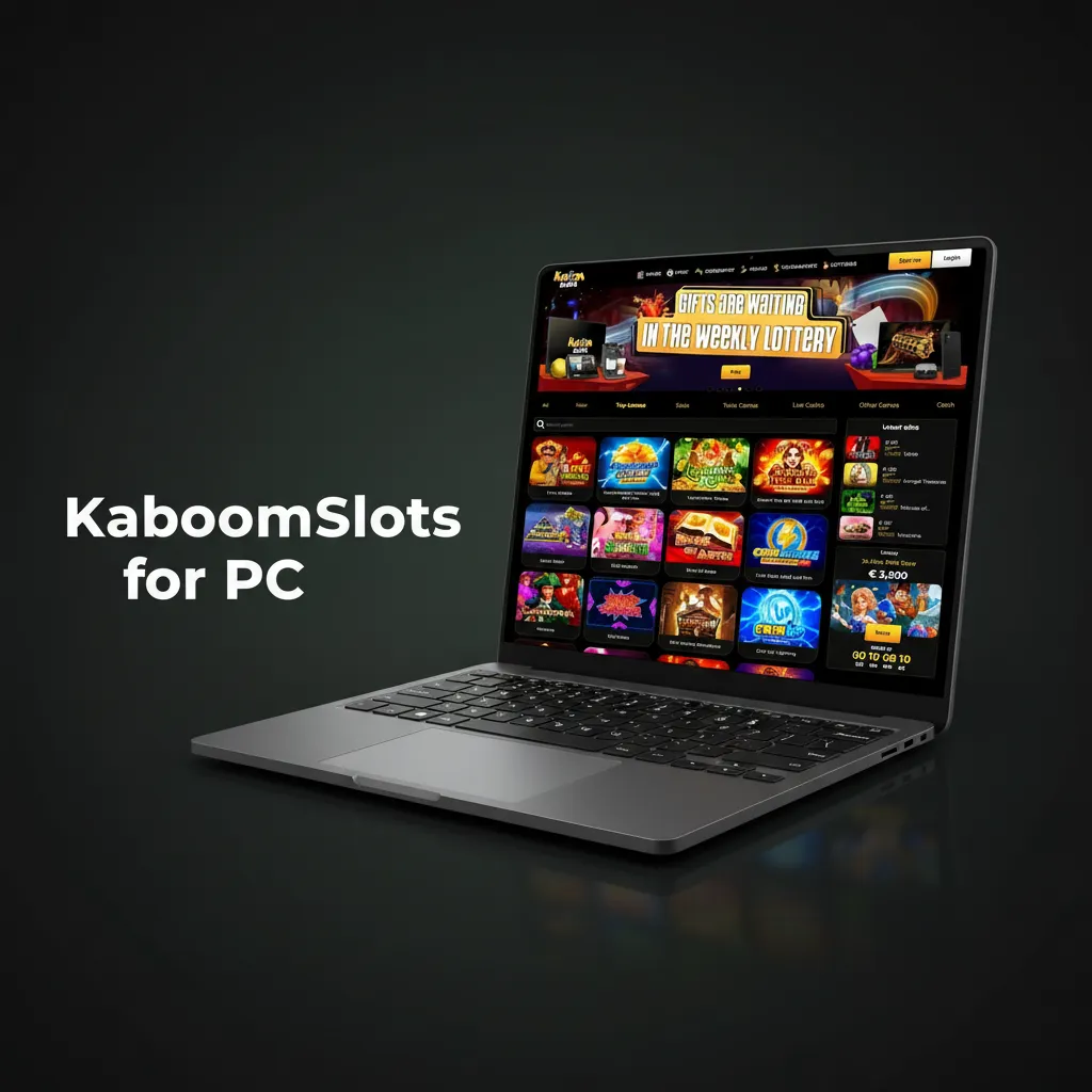 PC showing KaboomSlots in Chrome/Edge with Install Site App menu and a new shortcut on the desktop or taskbar.