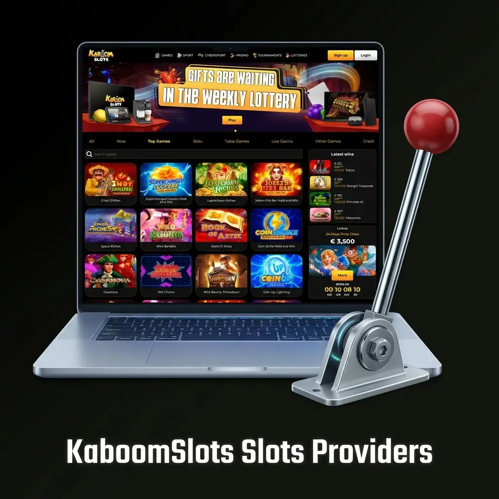 KaboomSlots casino lobby featuring 75 slot providers including NetEnt, Pragmatic Play and Play'n GO