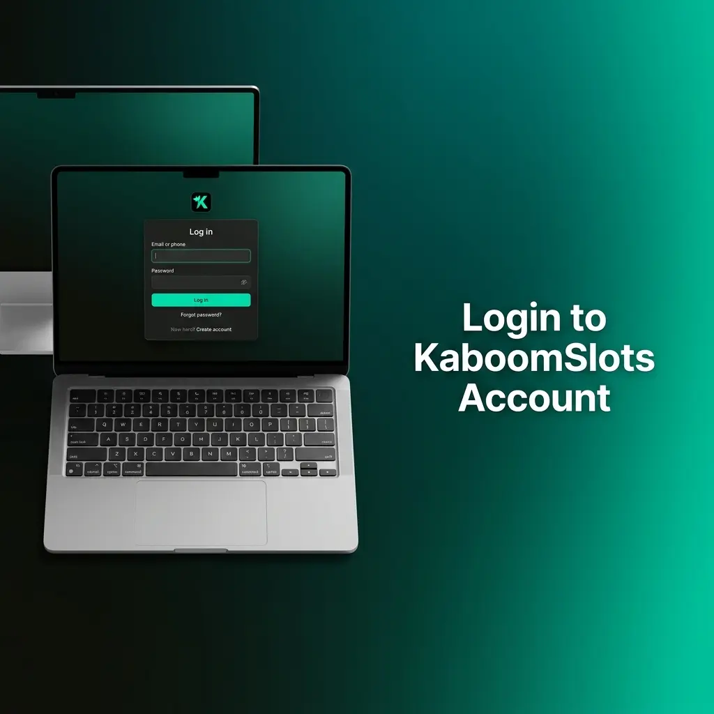 KaboomSlots login form showing email and password fields for returning users to access their account securely