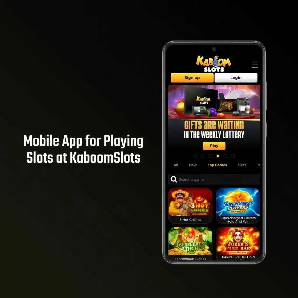 KaboomSlots mobile app interface on phone and tablet showing slots lobby with smooth controls and easy navigation