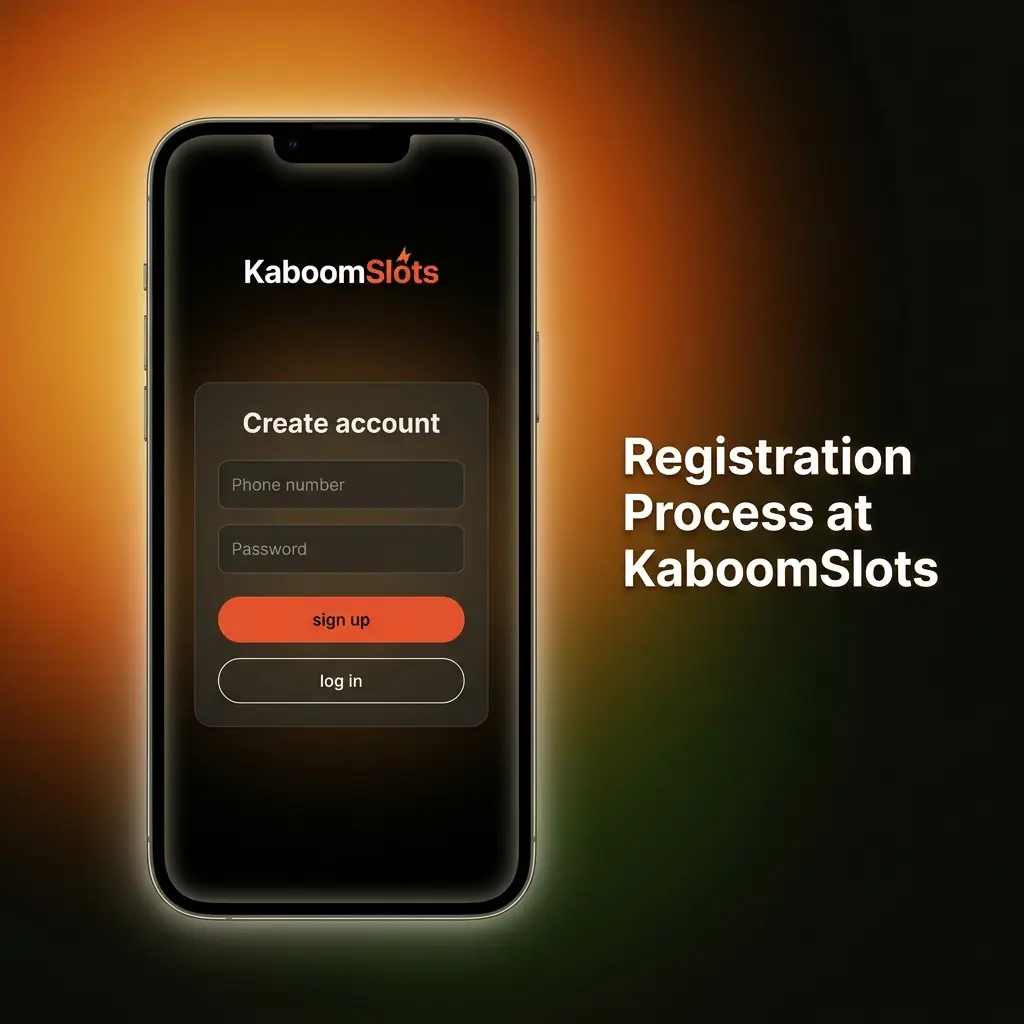 KaboomSlots registration process steps showing account creation flow for casino games, bonuses, and personalised betting limits