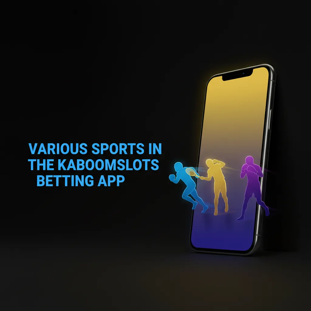 KaboomSlots app showing sports betting across football, tennis, cricket, eSports and more with live and pre-match markets.