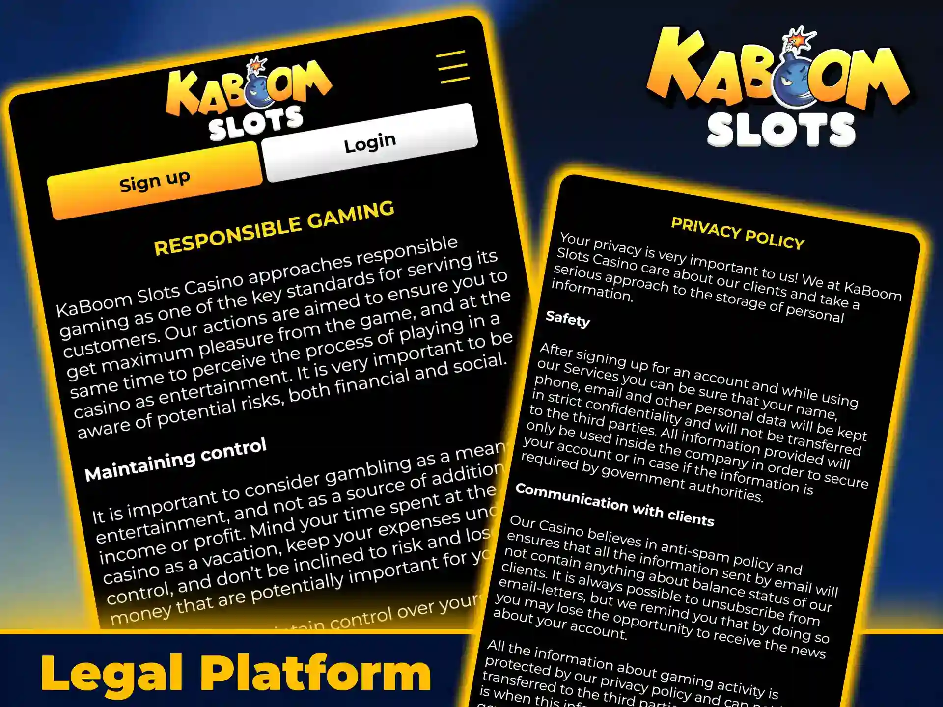 Access safe and regulated gambling services on KaboomSlots official UK.