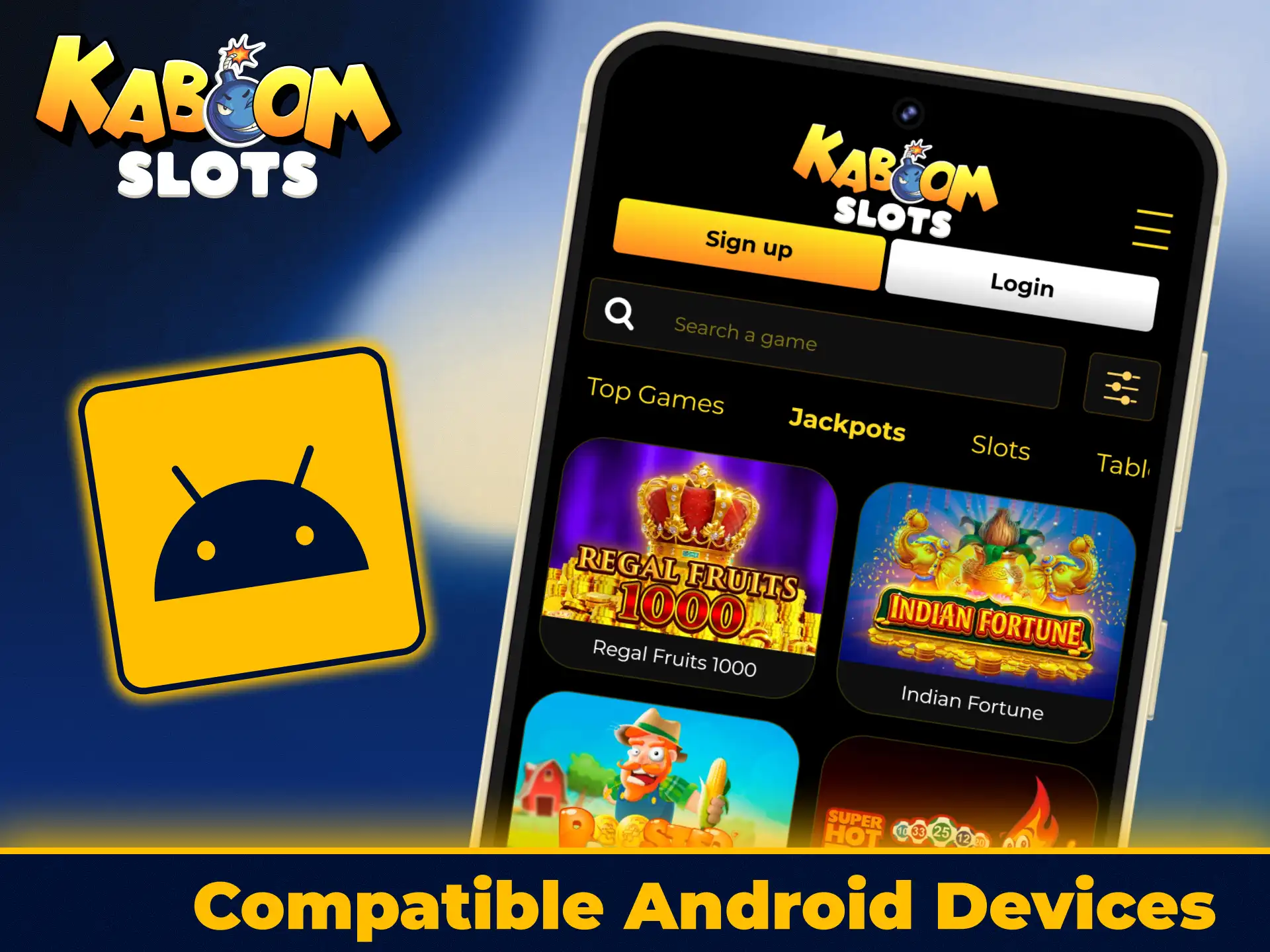 Check all compatible Android devices for KaboomSlots official app.