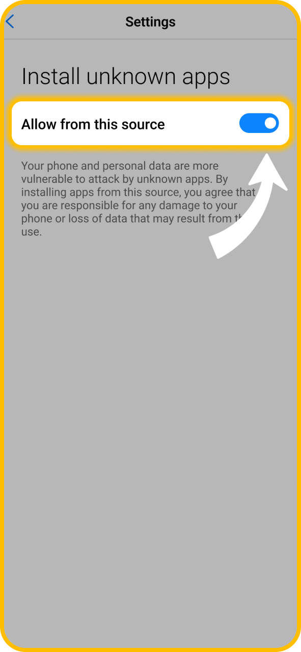 Enable unknown installation permissions for KaboomSlots official Android app.