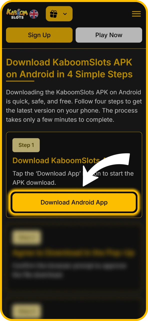 Start downloading the APK file from KaboomSlots official website.