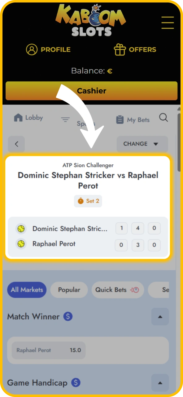 Follow live match updates and odds on KaboomSlots official.