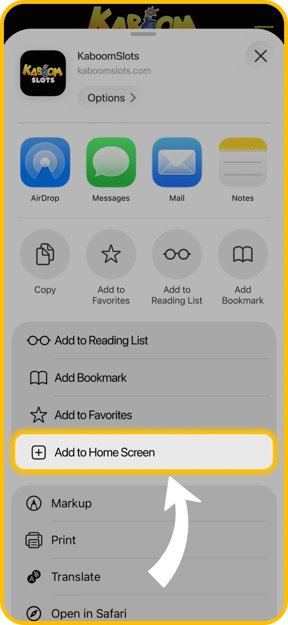 Add a new home screen shortcut for KaboomSlots official.