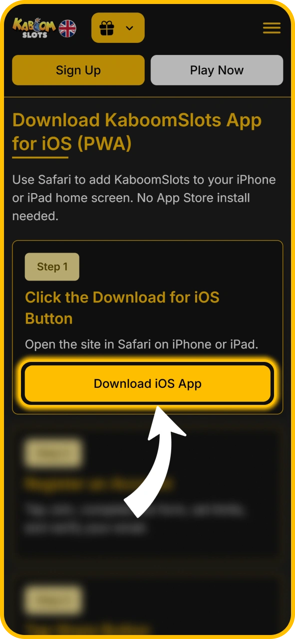 Open Safari to download the app on KaboomSlots official.