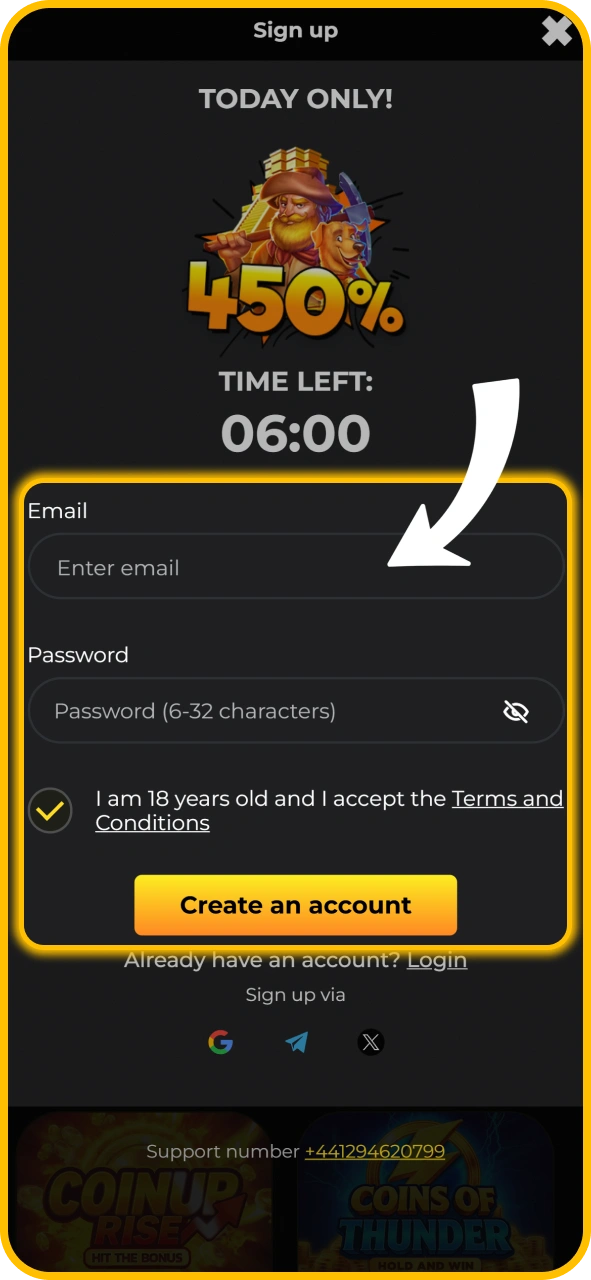 Register a new user account on KaboomSlots official platform.