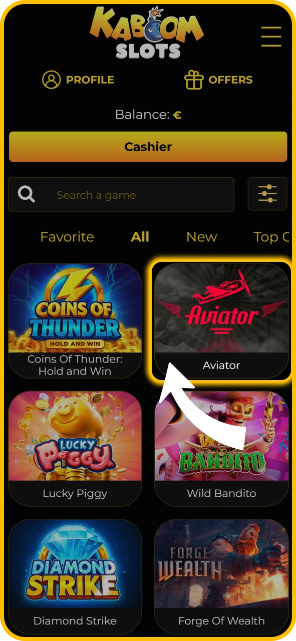 Launch the game using your shortcut on KaboomSlots official page.