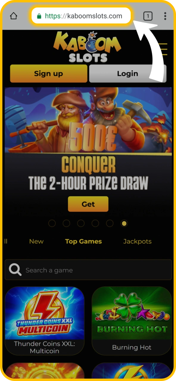 Visit the site using Chrome on KaboomSlots official Android app.