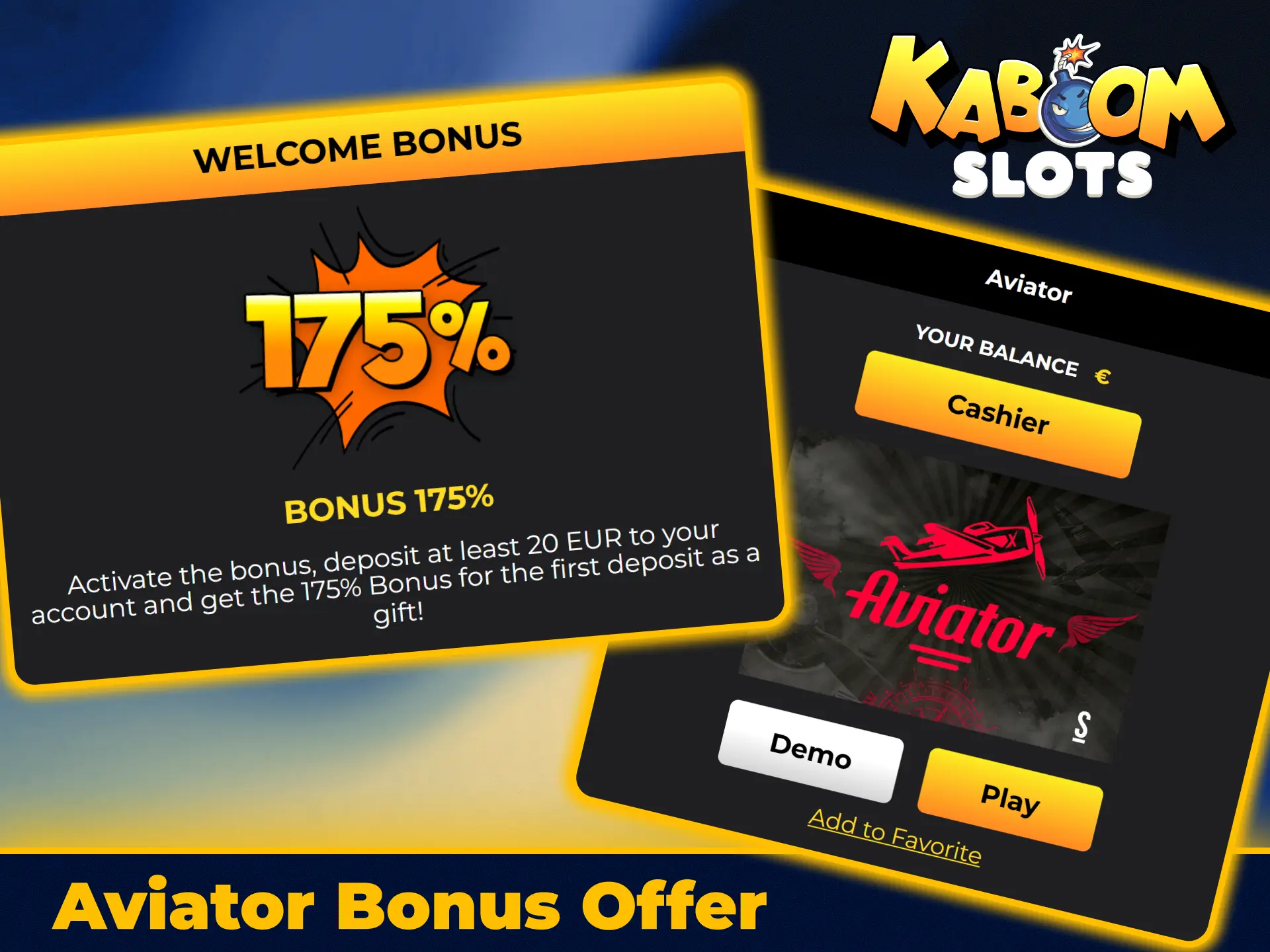 Claim your Aviator deposit bonus on KaboomSlots official casino site.