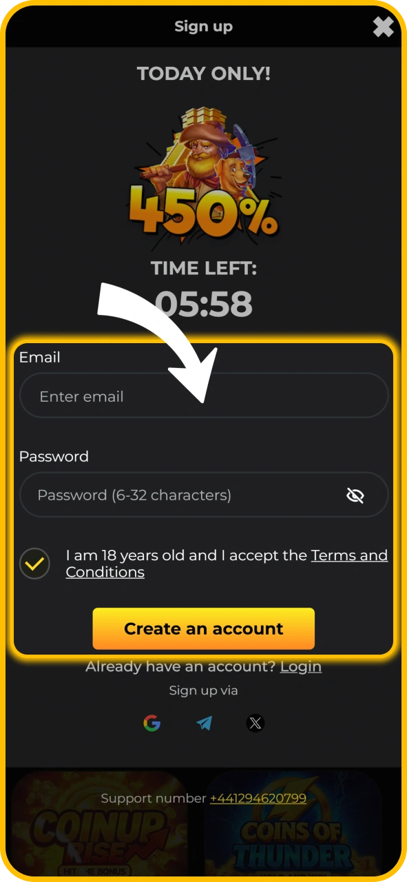 Enter your details to register on KaboomSlots official gaming site.