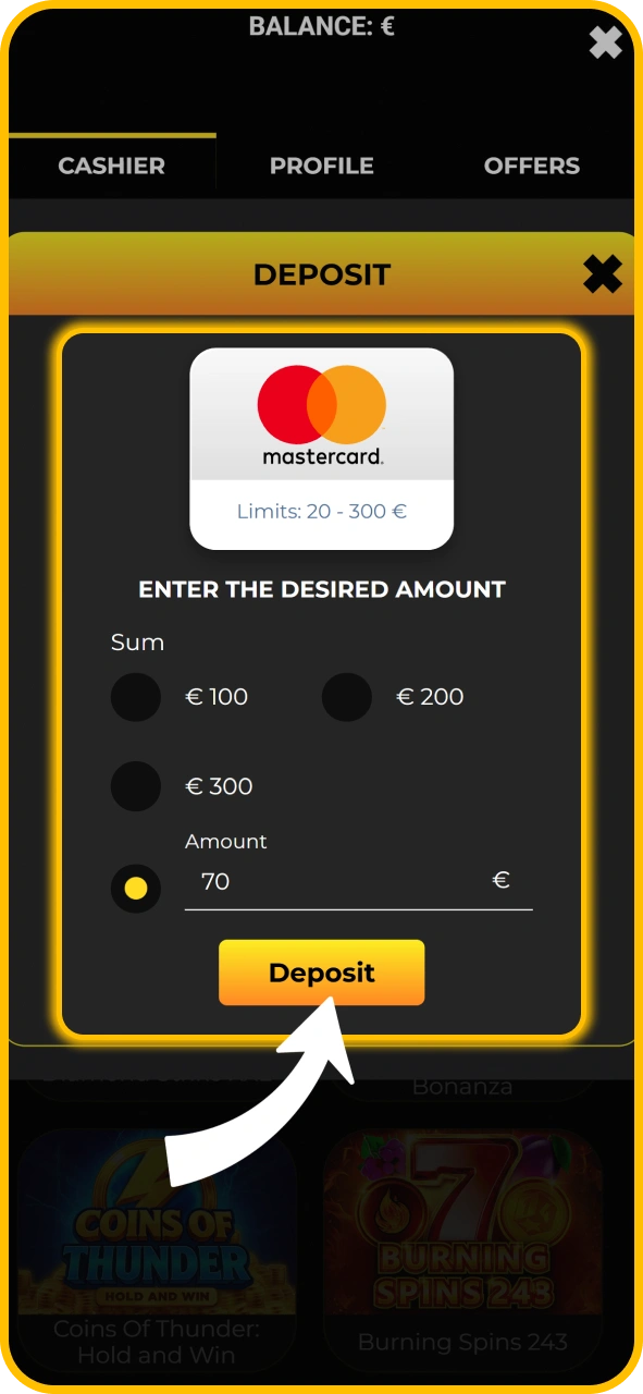 Verify your email and deposit funds on KaboomSlots official account.