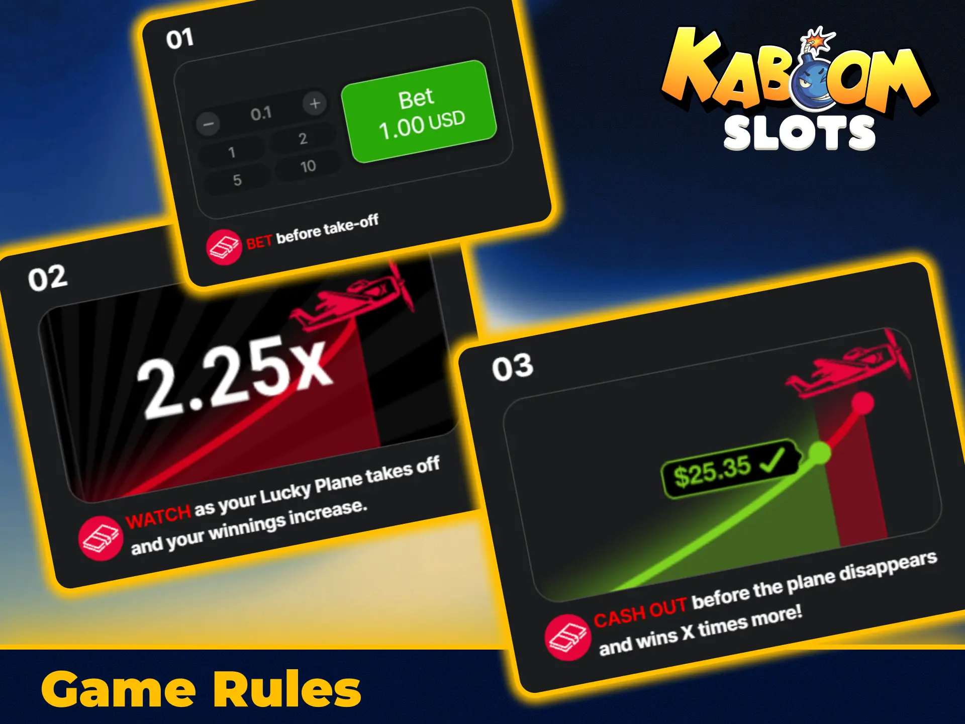 Learn the basic Aviator game rules on KaboomSlots official site.