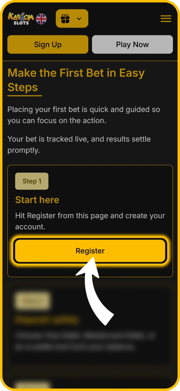 Register a new account today on KaboomSlots official UK website.