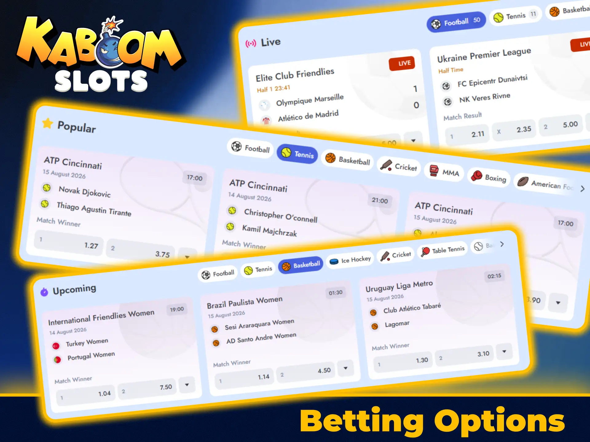 Choose flexible sports betting formats at KaboomSlots official online site.