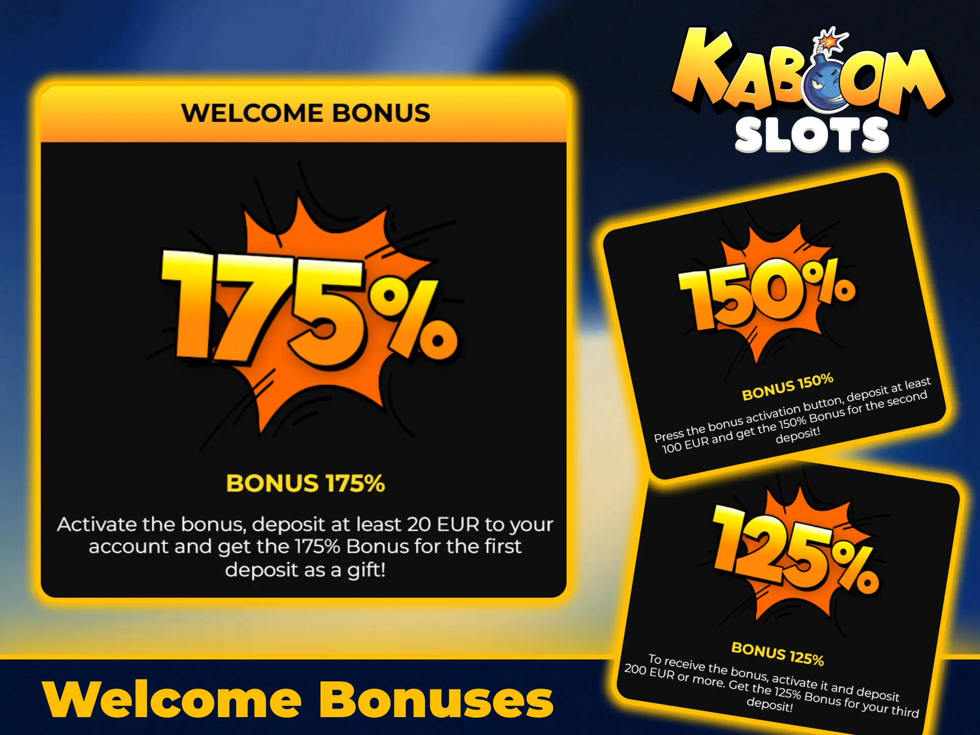Claim your multi tier welcome bonus at KaboomSlots official site.