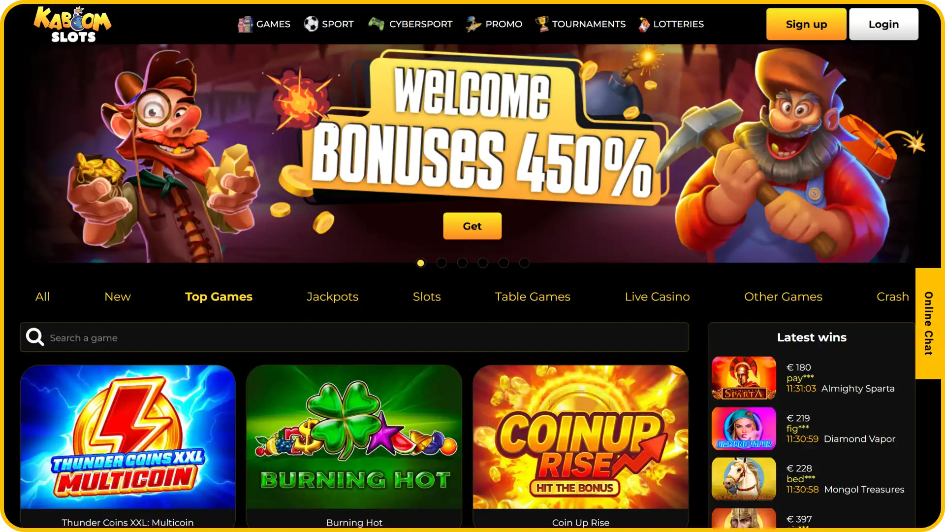 Explore the main website interface on KaboomSlots official UK platform.