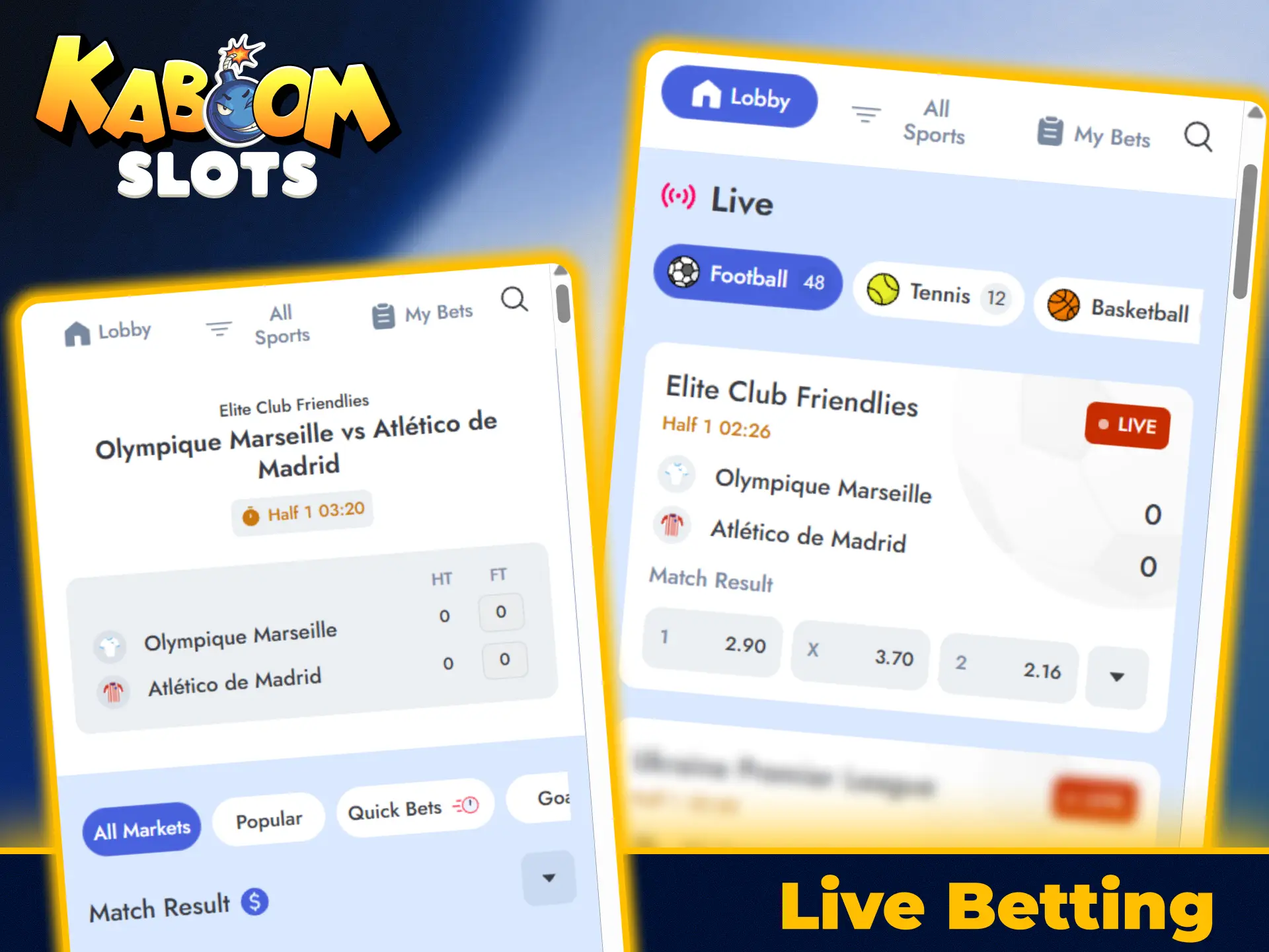 Place fast live in play sports bets on KaboomSlots official.