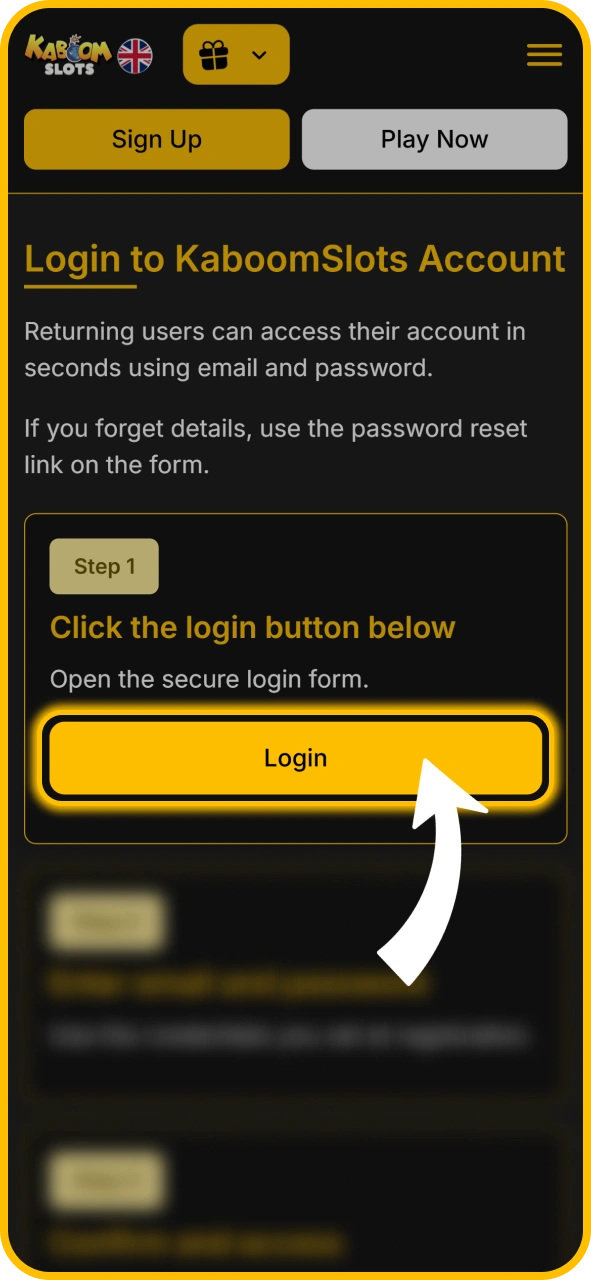 Click to open the secure login page on KaboomSlots official.