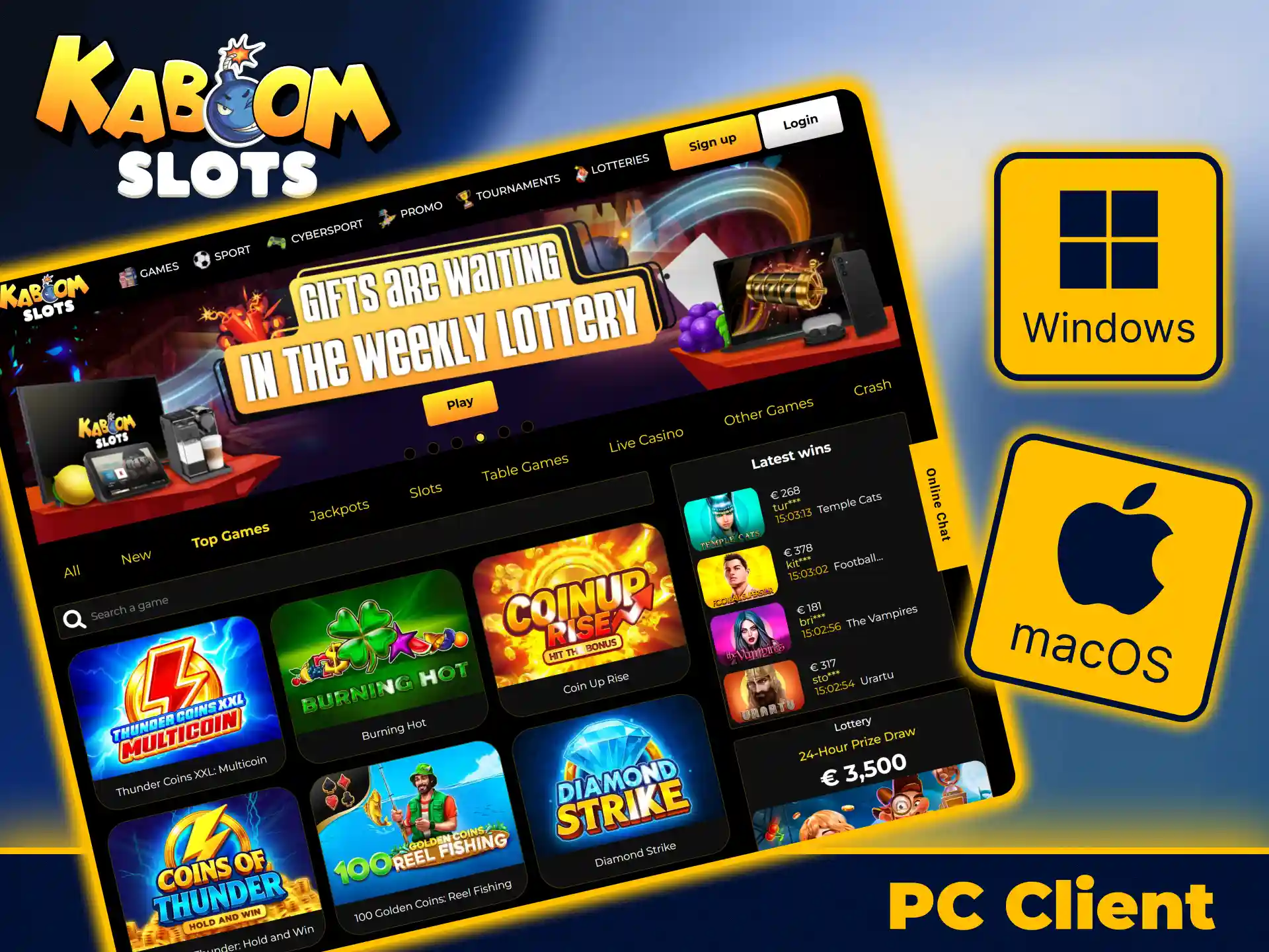 Enjoy desktop casino gaming online using KaboomSlots official browser version.