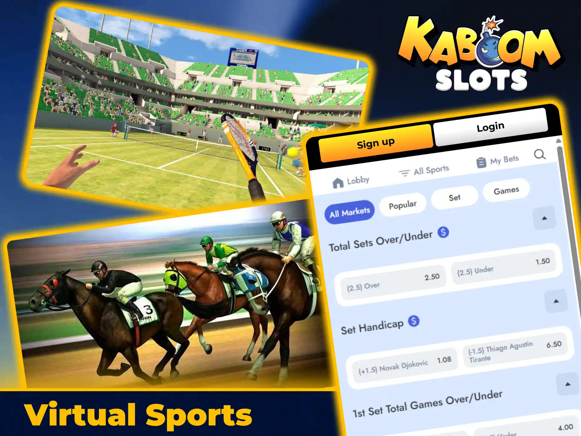 Try fast virtual sports betting events on KaboomSlots official site.