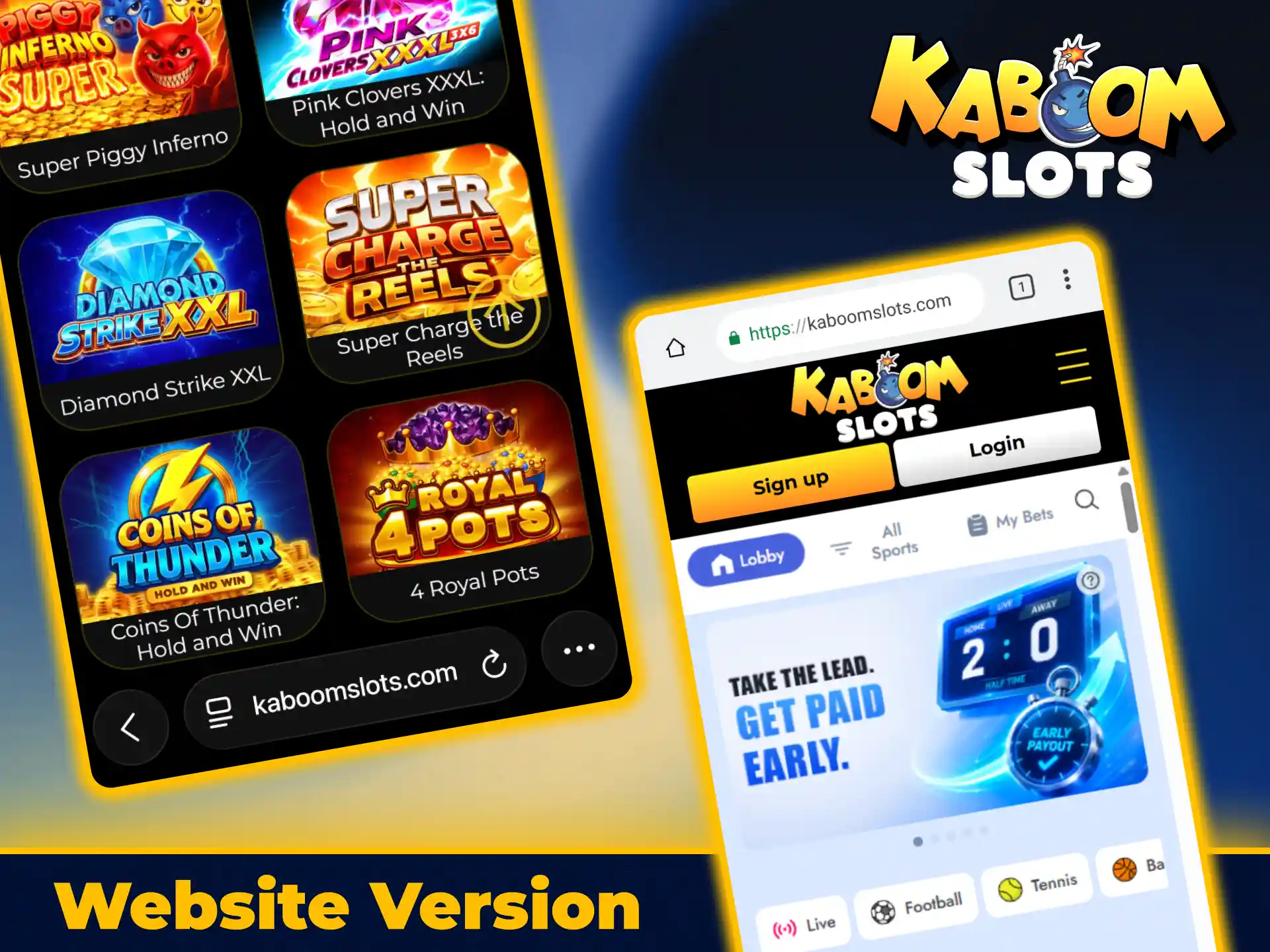 Access the responsive mobile site version on KaboomSlots official platform.