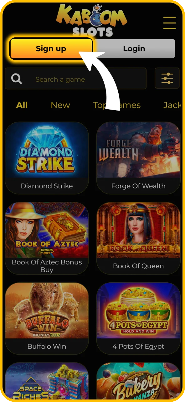 Register your new user profile online at KaboomSlots official.