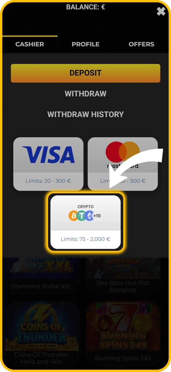Choose your preferred payment method on KaboomSlots official UK platform.