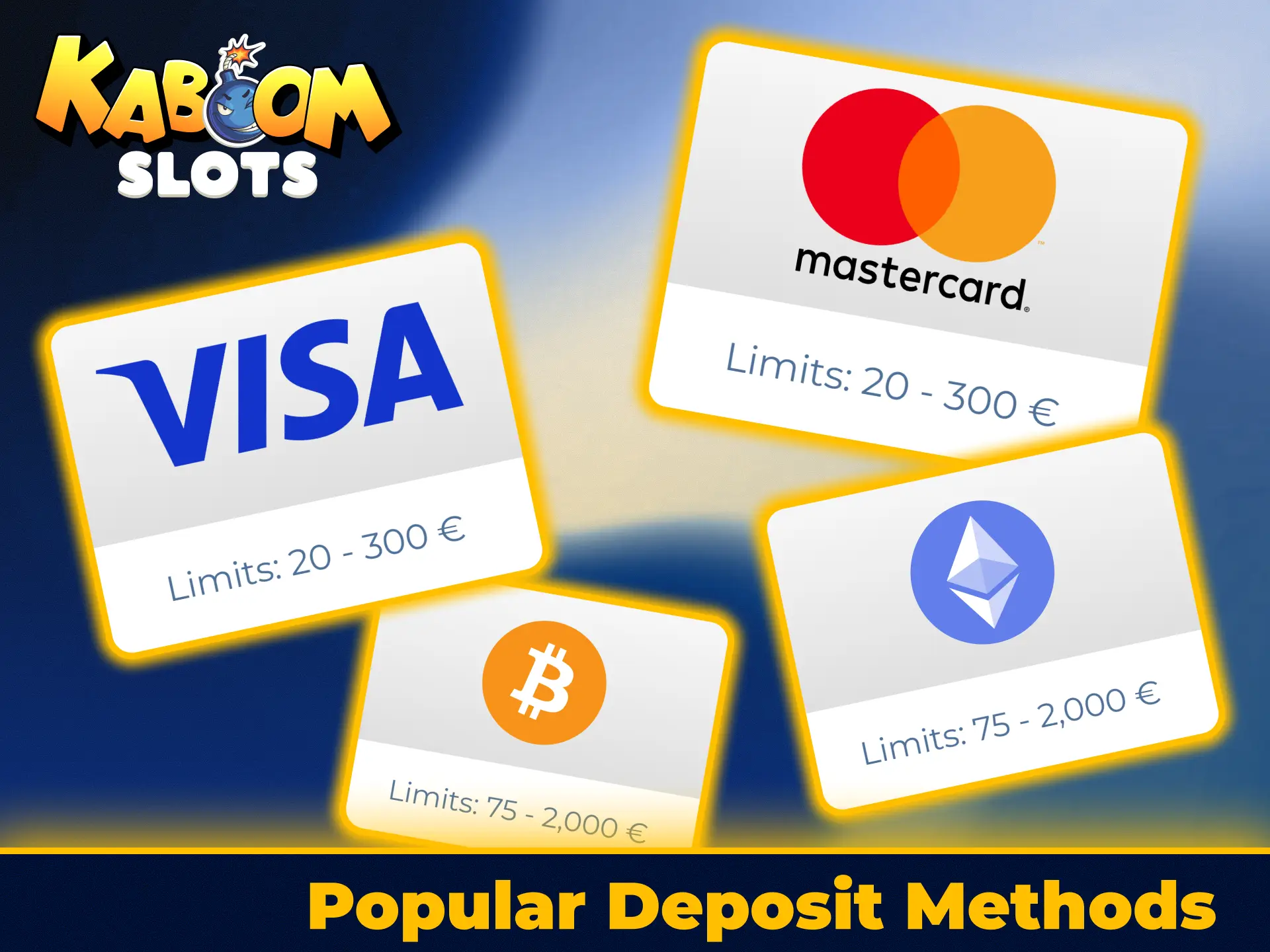 Select popular deposit payment options on KaboomSlots official UK site.