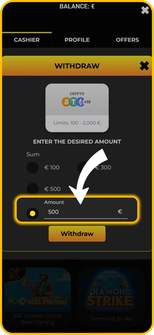Enter your payout withdrawal amount on KaboomSlots official UK site.