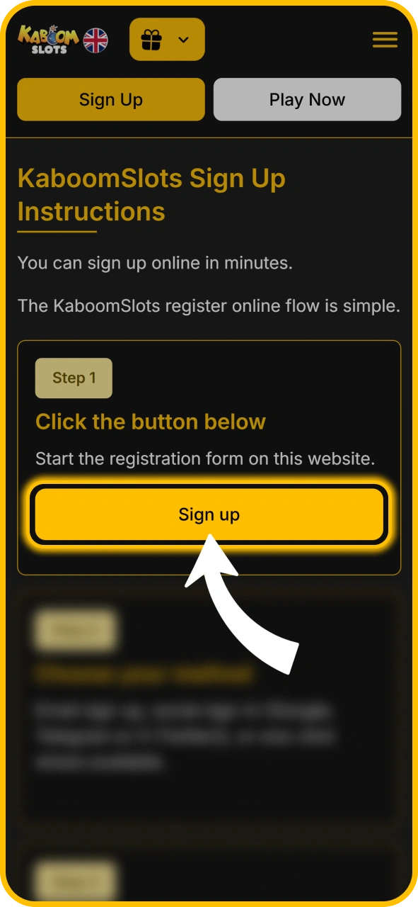 Open the registration form on KaboomSlots official online platform.