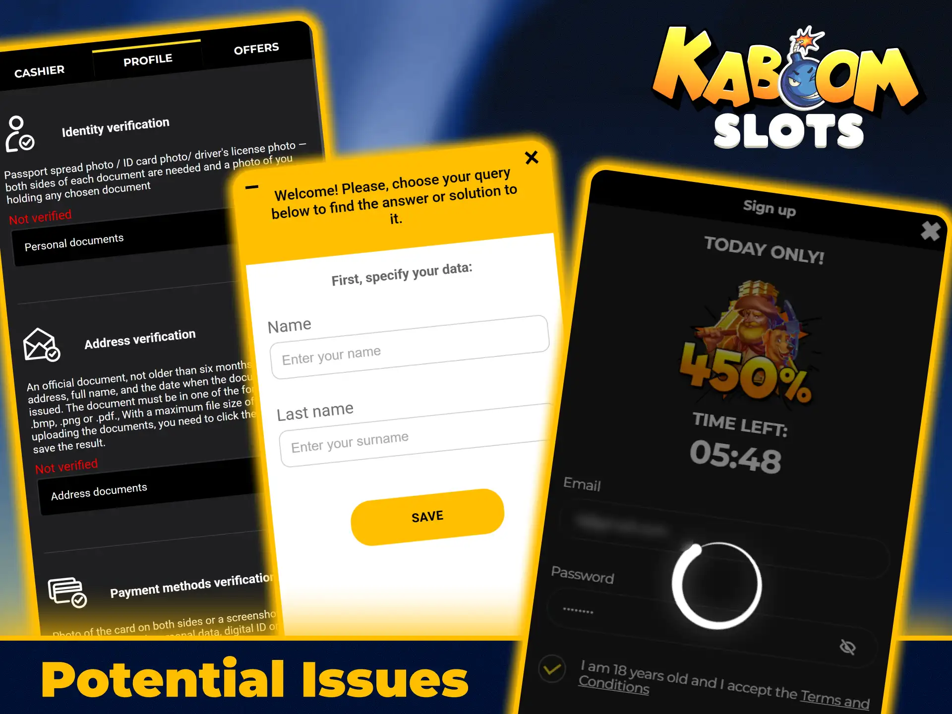 Resolve common registration and sign up issues on KaboomSlots official.