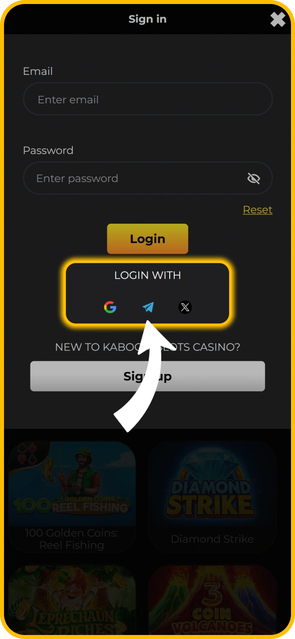 Access your account via social sign in on KaboomSlots official.