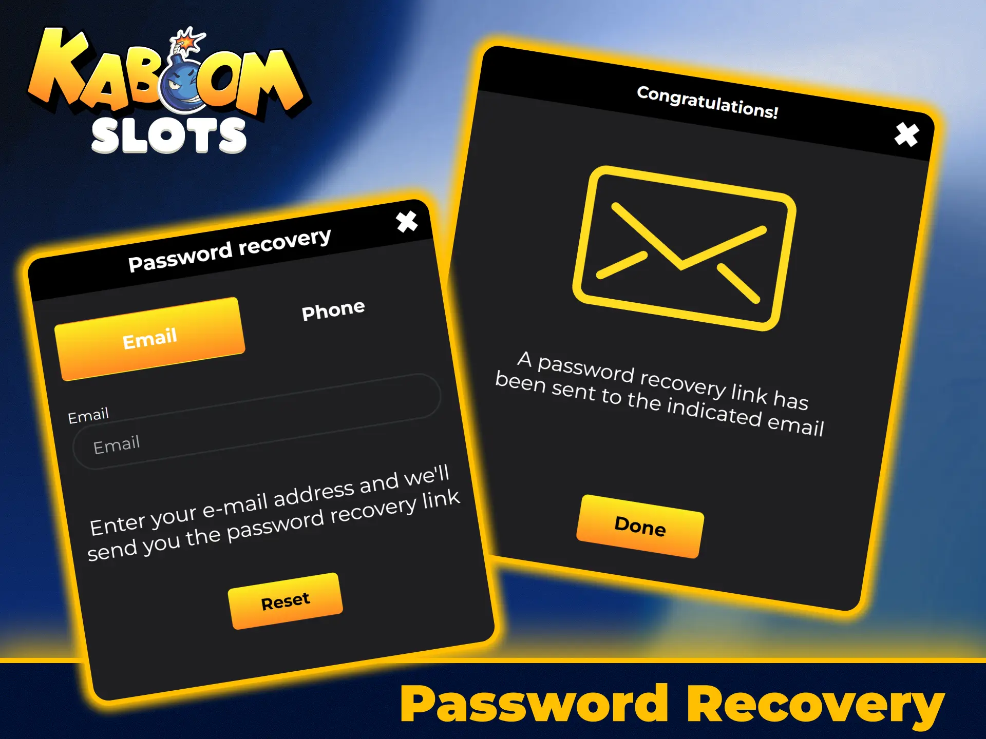 Recover your lost account password on KaboomSlots official site.