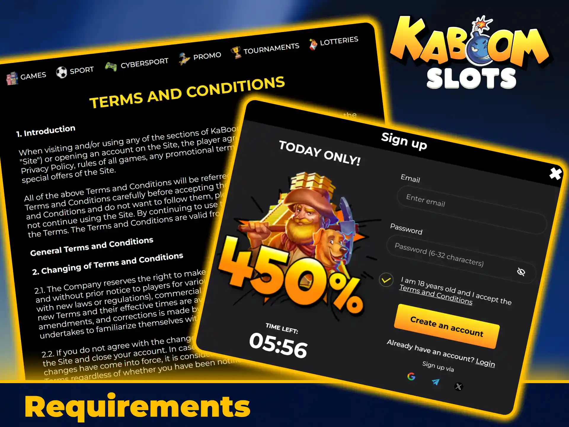 Review mandatory account registration requirements on KaboomSlots official site.