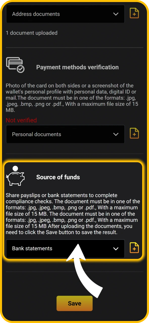 Submit source of funds proof to KaboomSlots official site.