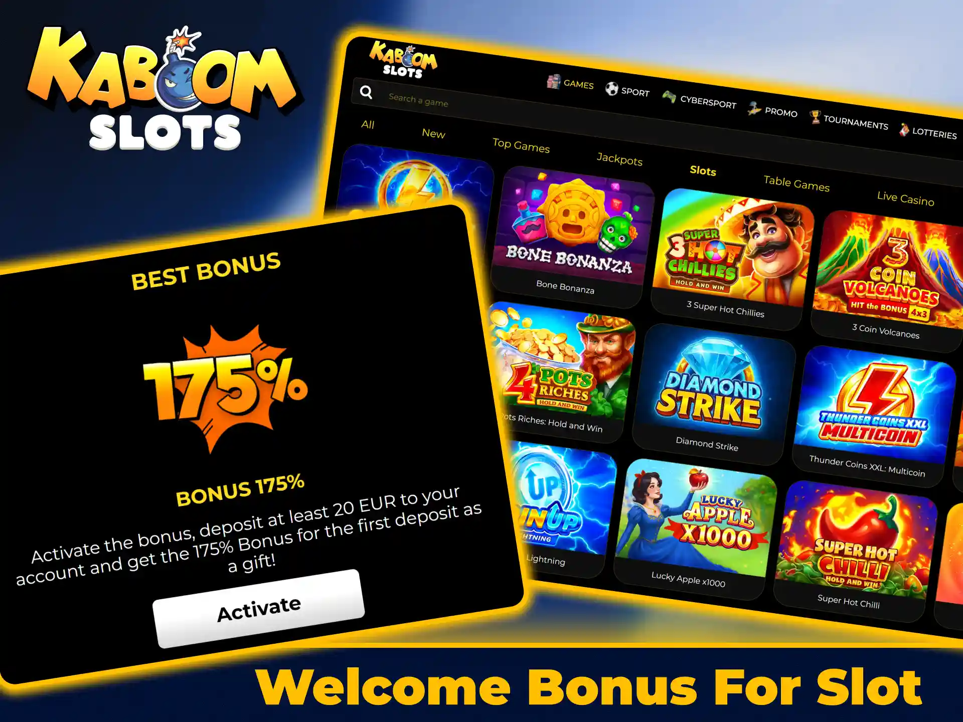 Claim exclusive slot welcome bonuses at KaboomSlots official casino.